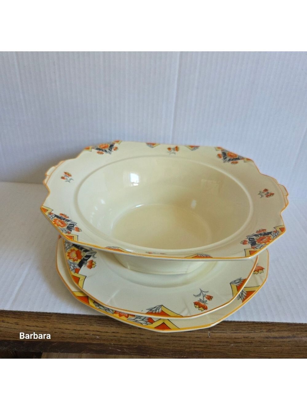 Vintage 30s Alfred Meakin "Balmoral Marigold" Art Deco Berry Bowl & Plates